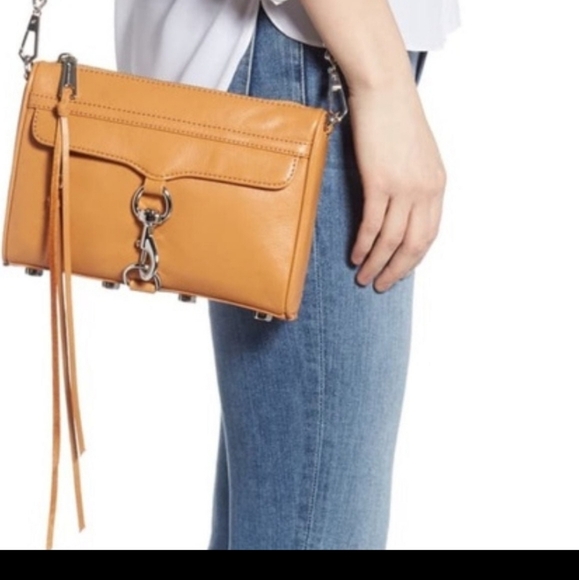 REBBECA MINKOFF Tan Crossbody Leather Bag with Chain Strap and Structured Design - Picture 3 of 16